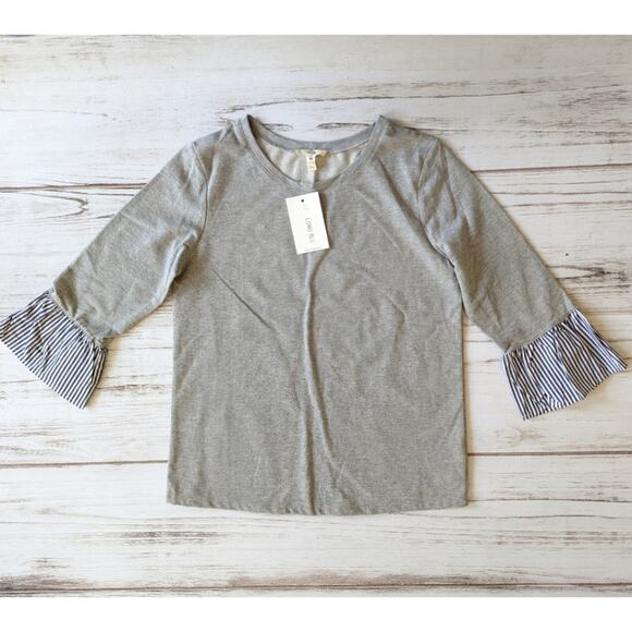 Como Blu Gray Top with Stripe Statement Sleeves sz Medium New - Picture 1 of 6